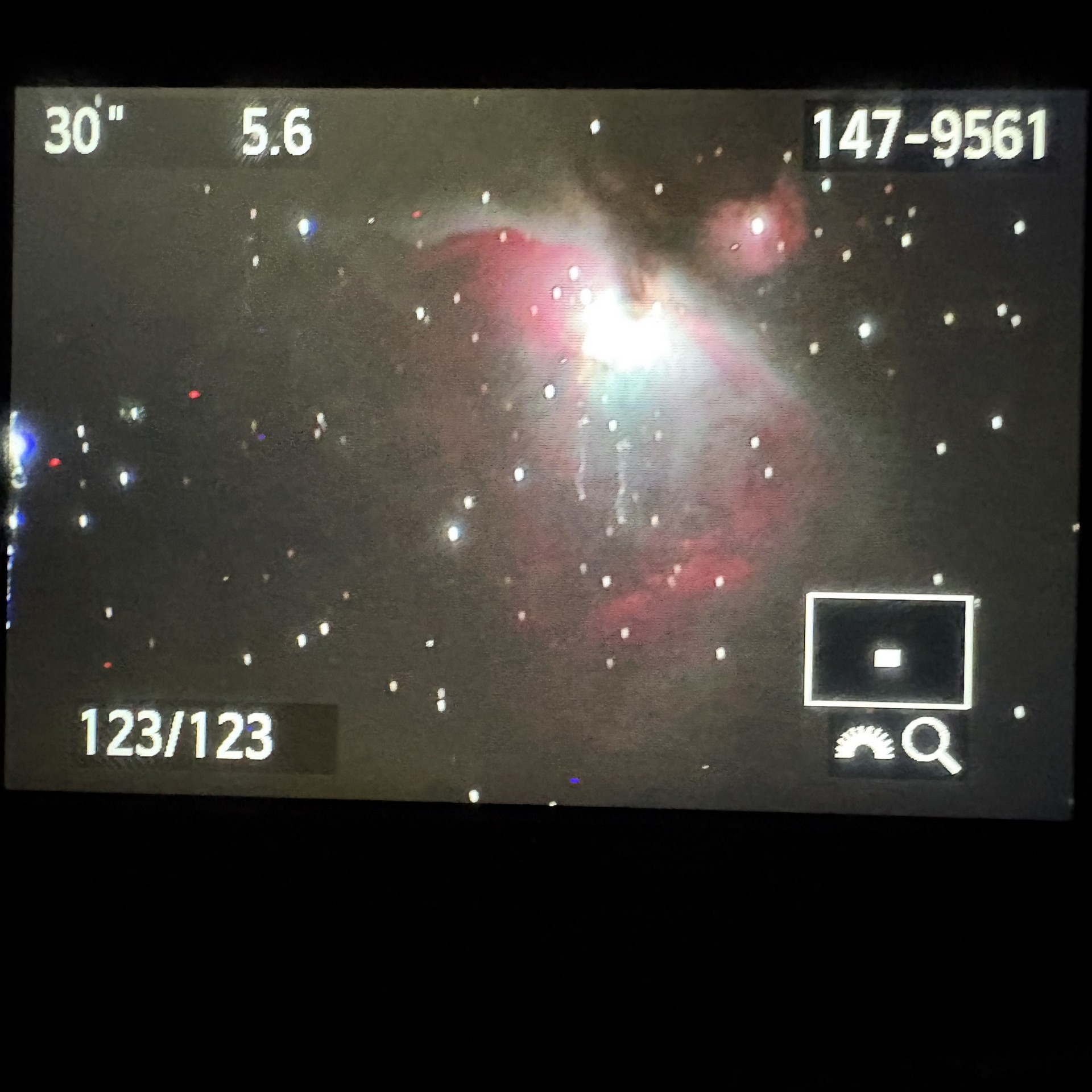 Camera screen showing Orion exposure